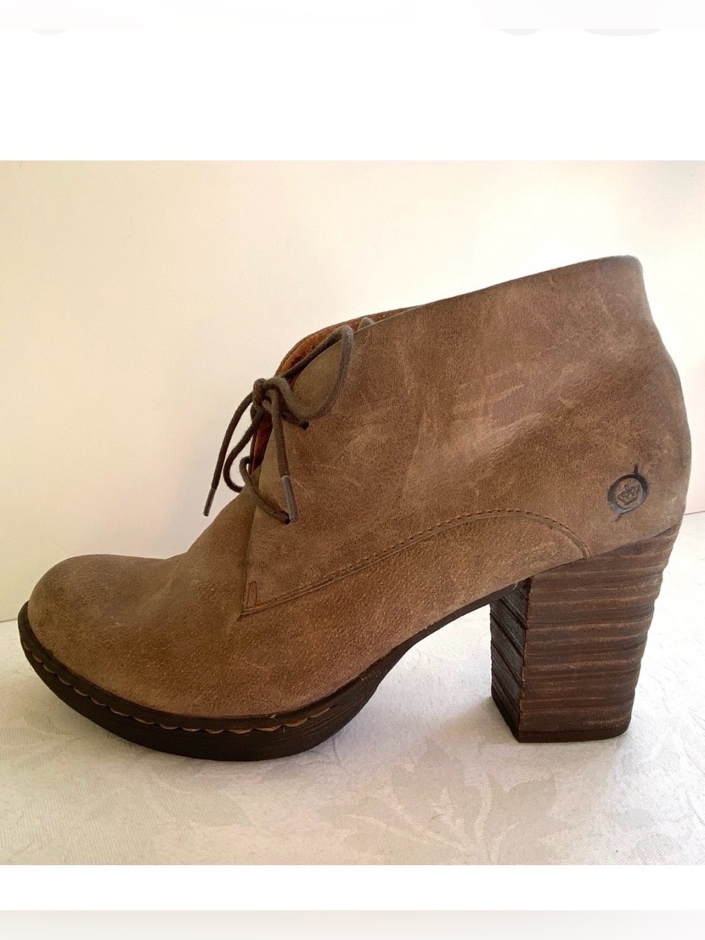 BORN Suede Leather Block Heel Ramsey Oxford Lace Up Boots 8 1/2